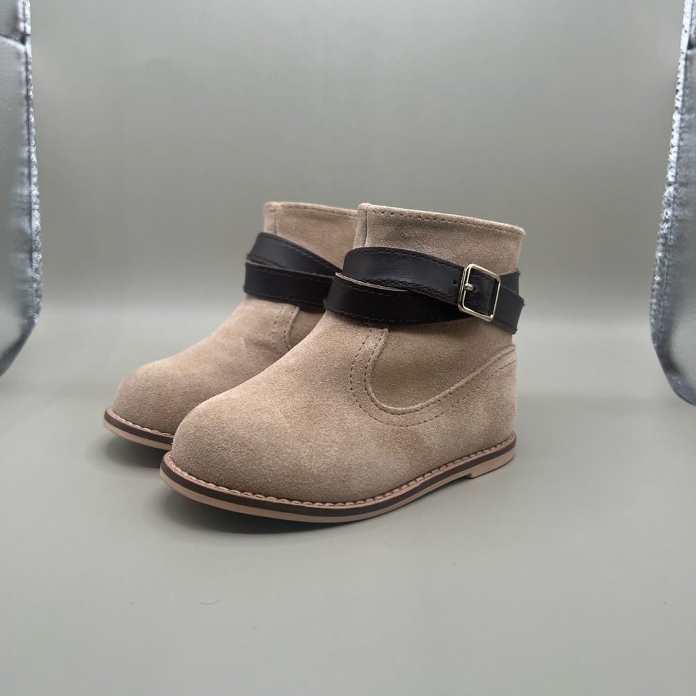 Janie and Jack Kids Tan Suede Boots with Brown Strap